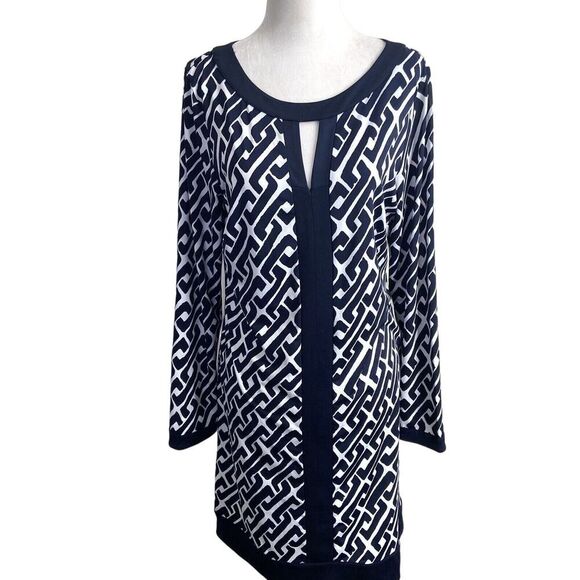 Inc. International Concepts Geometric Print Sheath Dress Navy Blue White Size MP - Picture 1 of 9